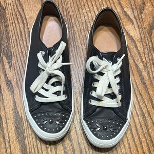 EUC Coach Elle leather Black and White Sneakers with beaded  Design